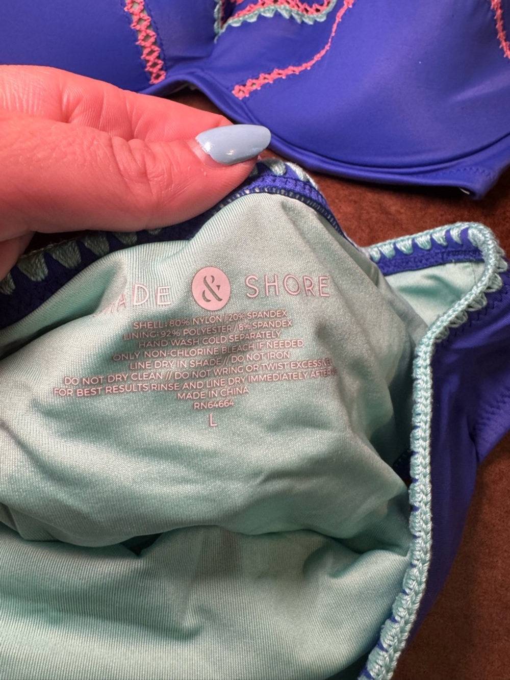 Shade and Shore Blue Two-Piece Bikini with Decorative orange and teal trim - Picture 2 of 7